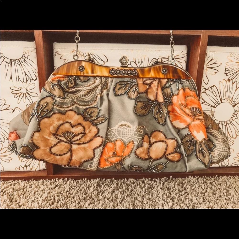 Sage Green Floral Beaded Clutch